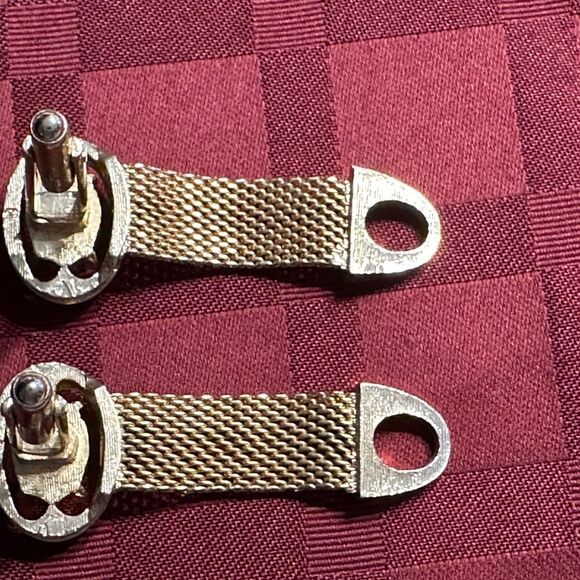 Vintage Mesh Wrap Around Gold Tone Cuff Links Blue Stone - Picture 5 of 7